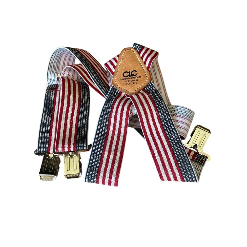 Custom Leather Craft Patriotic USA Striped Men's Suspenders OS EUC GIFT‎